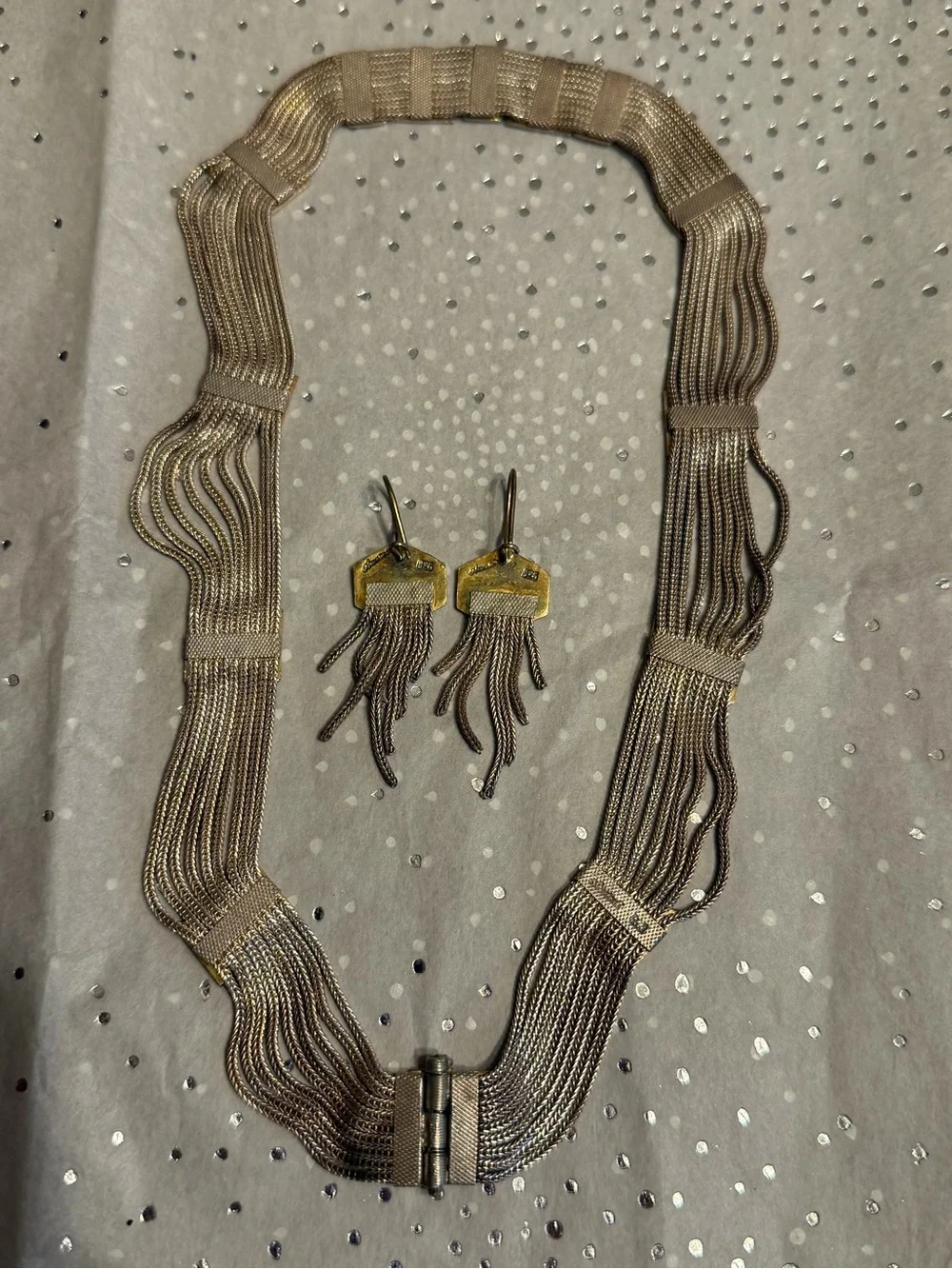 VTG TMC 925 Sterling Vermeil Enamel Multi Strand Necklace Earring Set